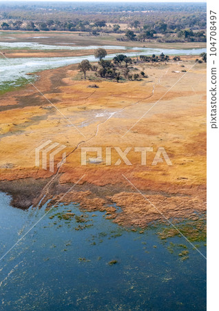 Aerial view of the Okavango Delta 104708497