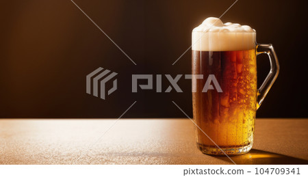 Counter AI image with one beer in a composition with a large black margin 104709341