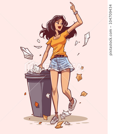 Vector Illustration, Cartoon Girl Character Throwing Garbage Vector Illustration, Cartoon Girl Character Throwing Garbage 104709434
