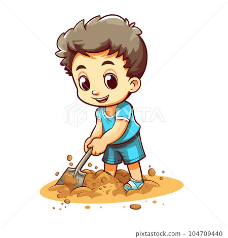 Vector Illustration, Cartoon Little Boy Character Digging Sand Vector Illustration, Cartoon Little Boy Character Digging Sand 104709440