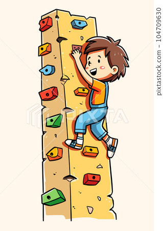 Vector Illustration, Cartoon Little Boy Climbing on the Wall Vector Illustration, Cartoon Little Boy Climbing on the Wall 104709630