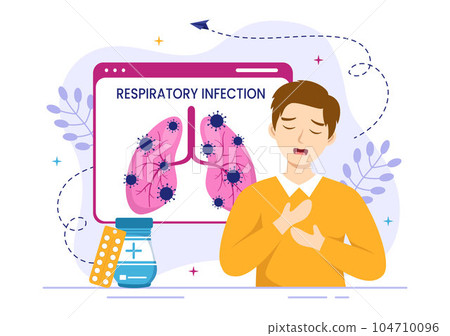 Respiratory Infection Vector Illustration of Inflammation in the Lungs with Virus Cells in Healthcare Background Flat Cartoon Hand Drawn Templates 104710096
