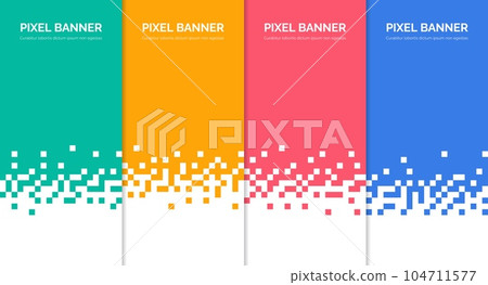 Abstract pixel banner. Pixelated background for vertical advertising banners, business price table. Color labels with mosaic texture edges. Vector template Abstract pixel banner. Pixelated background for vertical advertising banners, business price table. Color labels with mosaic texture edges. Vector template 104711577