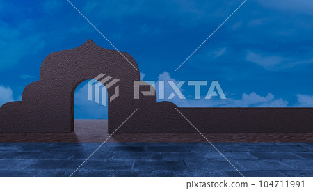 Floor with mosque gate with landscape view 104711991