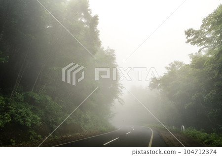 Koriyama City, Fukushima Prefecture Pass road in thick fog Koriyama City, Fukushima Prefecture Pass road in thick fog 104712374