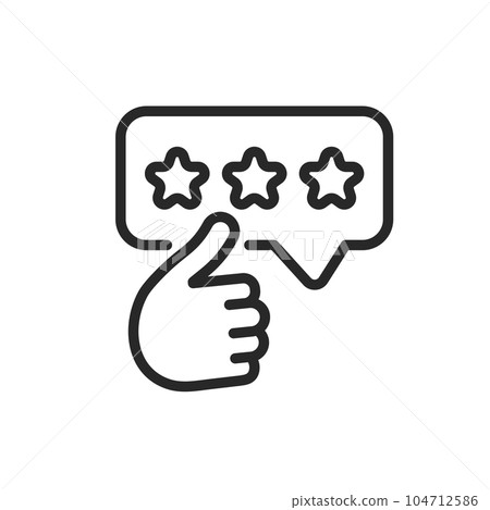 Best Quality Good Review Icon. Vector Linear Editable Sign of Five Star Rating with Thumbs Up Gesture Symbolizing Customer Satisfaction and High Quality Service 104712586