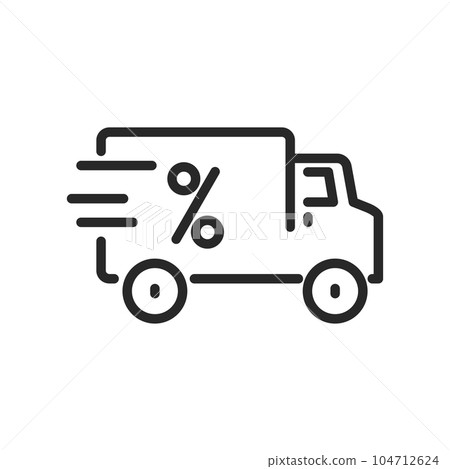 Fast Cheap Delivery con. Vector Illustration of Speedy Truck with Percent Symbol, Representing Rapid Shipping and Best Prices. 104712624