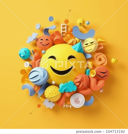 Vibrant Emoji Mosaic  Minimalistic Paper Cut Craft Illustration for World Emoji Day 104713192