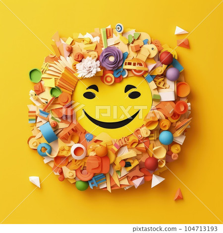 Vibrant Emoji Mosaic  Minimalistic Paper Cut Craft Illustration for World Emoji Day 104713193