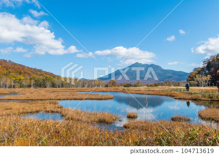 Burning autumn Oze colored with colored leaves Burning autumn Oze colored with colored leaves 104713619