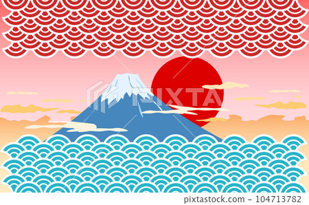 富士山、陽光和青海海浪插畫 104713782