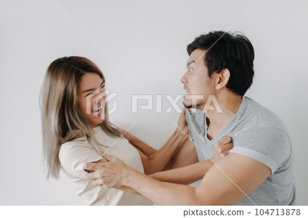 Fight and argument of couple lover isolated on white background. Fight and argument of couple lover isolated on white background. 104713878