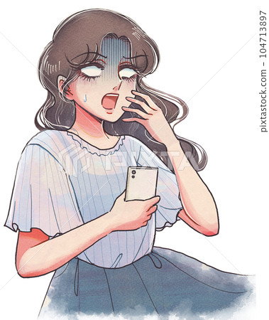 Surprised to see a smartphone... A young lady's girl manga-style illustration Surprised to see a smartphone... A young lady's girl manga-style illustration 104713897