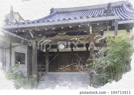 兵庫縣龍野市三津町水彩風格的室津德成寺本堂 兵庫縣龍野市三津町水彩風格的室津德成寺本堂 104713911