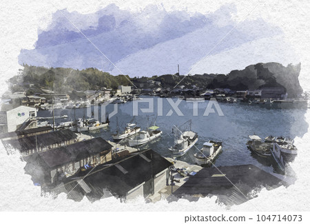 Watercolor-style Murotsu Mitsu-cho, Tatsuno City, Hyogo Prefecture 104714073