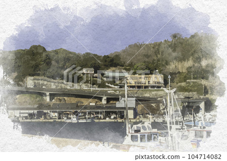 Watercolor-style Murotsu Mitsu-cho, Tatsuno City, Hyogo Prefecture 104714082