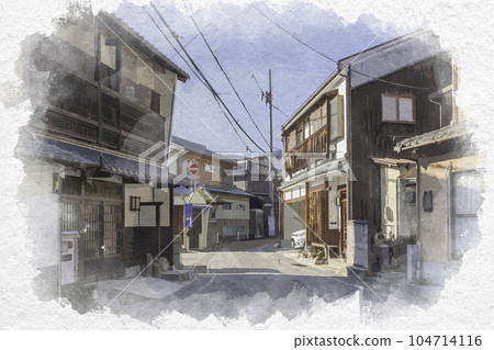 Murotsu townscape in a watercolor style, Mitsu-cho, Tatsuno City, Hyogo Prefecture 104714116