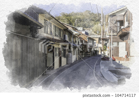 Murotsu townscape in a watercolor style, Mitsu-cho, Tatsuno City, Hyogo Prefecture Murotsu townscape in a watercolor style, Mitsu-cho, Tatsuno City, Hyogo Prefecture 104714117