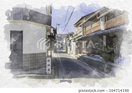 Murotsu townscape in a watercolor style, Myojindo, Mitsu-cho, Tatsuno City, Hyogo Prefecture 104714198