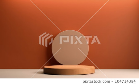 Realistic cylinder pedestal podium set 3D background with curtain and green leaf. Realistic cylinder pedestal podium set 3D background with curtain and green leaf. 104714384