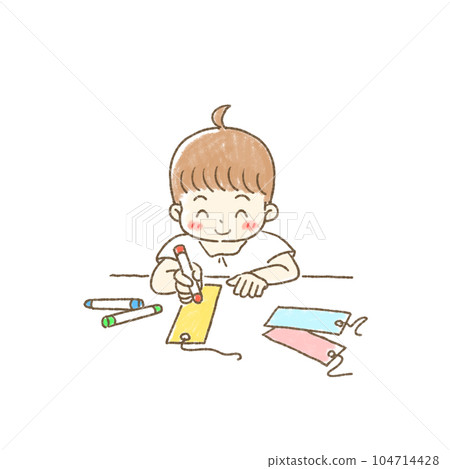 孩子寫七夕紙條的插畫 104714428