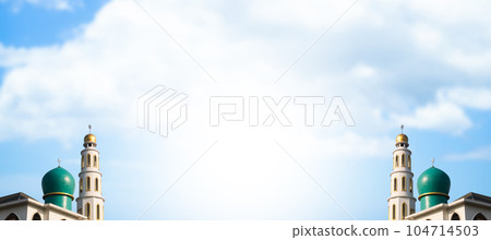 Mosque Dome Sheikh Ramadan Grand Uae on Blue Sky Background,Arab Emirates Islamic Architecture Istanbul Turkey Ramadan Namaz Turkish God,Travel Building Landscape,Eid Mubarak Zayed Kareem Greeting Abu 104714503