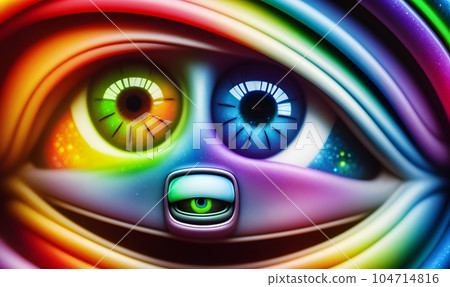 The eyes of an alien creature awakens the concept of artificial intelligence, Technologies of our future, artificial intelligence generation. 104714816