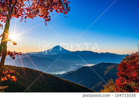 (Yamanashi Prefecture) Mt. Fuji through the autumn leaves of Mt. Kushigata 104715038