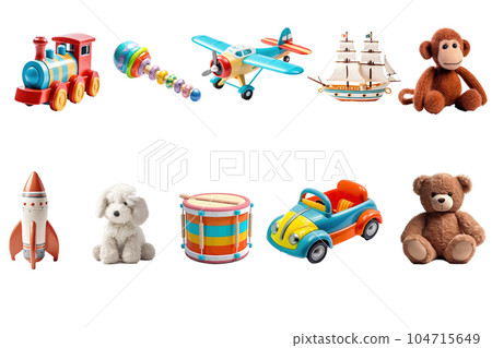 Vector set of children's toys. Isolated flat vector illustration Vector set of children's toys. Isolated flat vector illustration 104715649