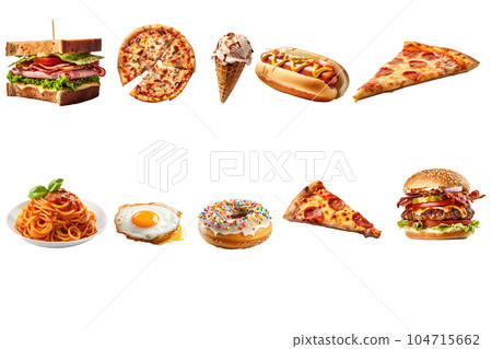 A set of junk food. Isolated flat vector illustration 104715662