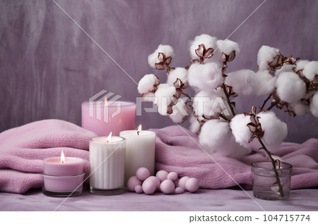 Spa bath with flowers, candles and tray, Stock image