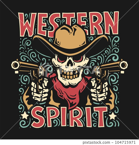 Western cowboy skull in a hat with guns 104715971