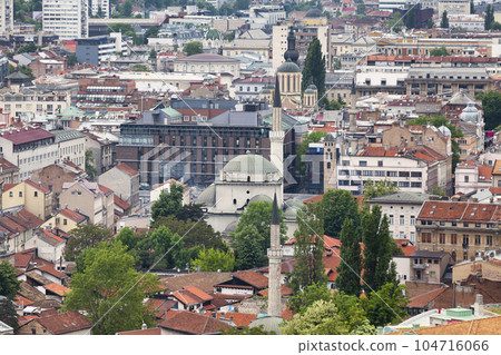 Aerial view of the Gazi Husrev-beg Mosque in old town Sarajevo 104716066