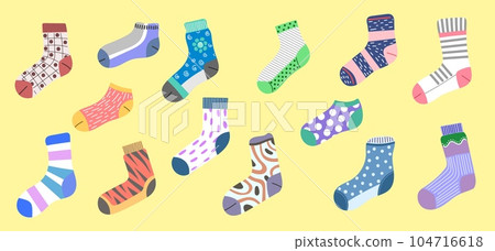 Trendy warm socks with different types and textures made of cotton and wool Trendy warm socks with different types and textures made of cotton and wool 104716618