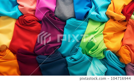 Stack of colorful t shirts with a clean background 104716944