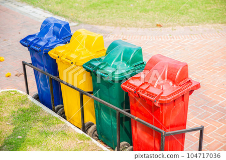 Multi colors seperate gabage type trash bin waste management for recycle in public area 104717036