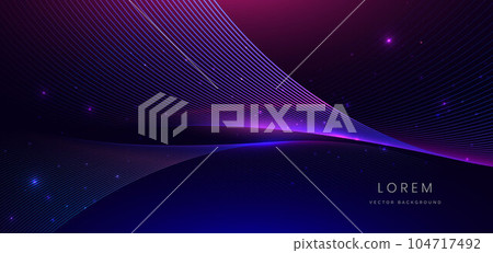 Abstract technology futuristic glowing neon blue and pink wave light lines with speed motion moving on dark blue background. Abstract technology futuristic glowing neon blue and pink wave light lines with speed motion moving on dark blue background. 104717492