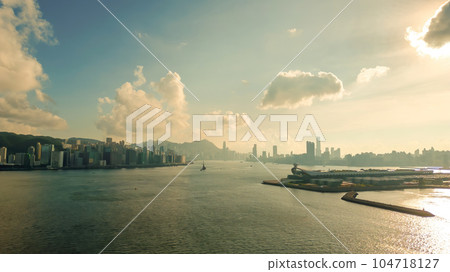 July 6 2023 HK skyline in the afternoon over Victoria Harbour, 104718127