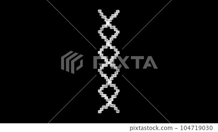 3D DNA on black bg. Object dissolved flickering particles. Scientific medical concept. For title, text, presentation. 3d animation. 104719030