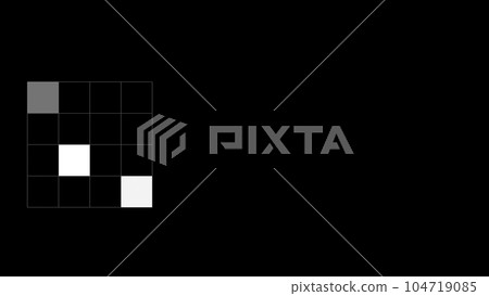 Flashing squares. Cube with black and White blinking squares. Copy space for text. Information, Business, infographic, advertising concept. For title, text, presentation. 3D animation. Flashing squares. Cube with black and White blinking squares. Copy space for text. Information, Business, infographic, advertising concept. For title, text, presentation. 3D animation. 104719085
