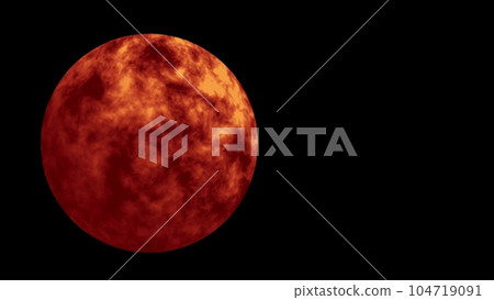3D Sun Solar with copy space. Realistic Red Planet Sun surface with solar flares. Star surface with solar flares. Futuristic And Technology Concepts. 3D animation. 104719091