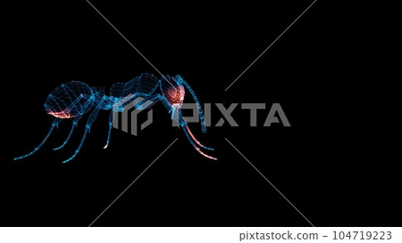 3D Ant Scan. Ant Scanning Interface. HUD Ant analyze. Medical Science Anatomy concept. For title, text, presentation. 3d animation. 104719223