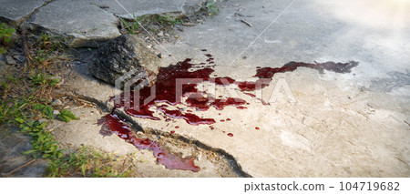 Bloodied stone lies on the ground 104719682