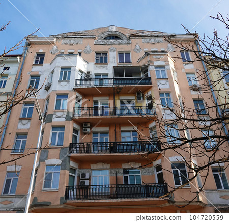 Kiev, Ukraine December 9, 2019: Ancient city building in Kiev Kiev, Ukraine December 9, 2019: Ancient city building in Kiev 104720559