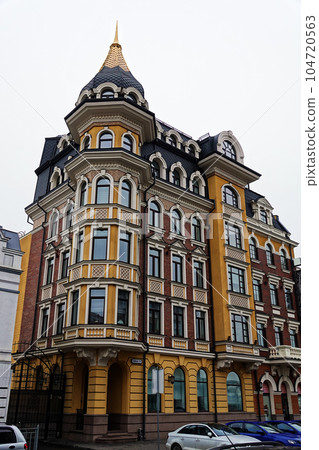 Kiev, Ukraine January 31, 2020: Ancient city building in Kiev on Podil 104720563