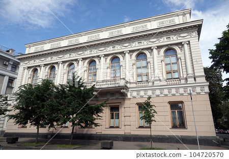 Kiev, Ukraine June 10, 2021: Facade of an old building in the center of Kiev city 104720570