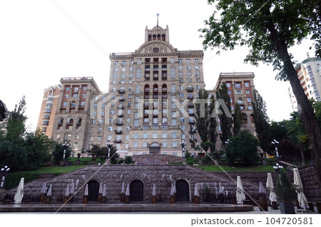 Kiev, Ukraine June 10, 2021: Facade of an old building on Khreshchatyk street in the city of Kiev 104720581