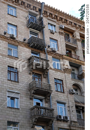 Kiev, Ukraine June 10, 2021: Facade of an old building on Khreshchatyk street in the city of Kiev 104720586