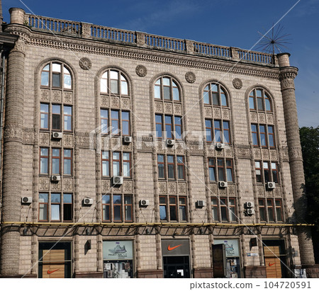 Kiev, Ukraine June 10, 2021: Facade of an old building on Khreshchatyk street in the city of Kiev 104720591