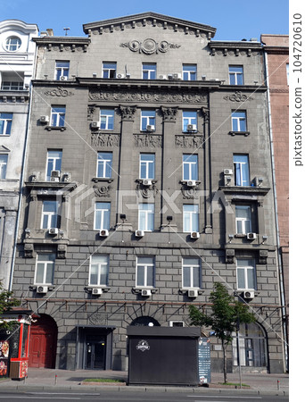 Kiev, Ukraine June 10, 2021: Facade of an old building on Khreshchatyk street in the city of Kiev 104720610